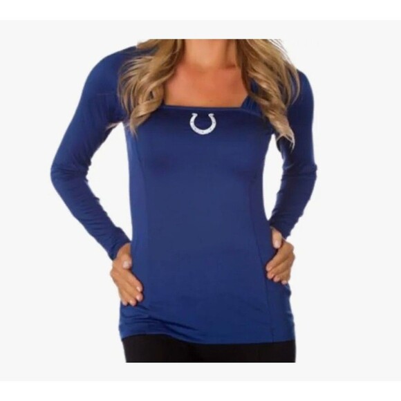Indianapolis Colts All Sport Couture Long Sleeve Shirt with Mesh Collar Size M - Picture 1 of 4